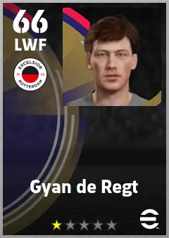 Gyan de Regt eFootball 2026 player card — 66 OVR LWF