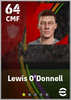 Lewis O Donnell eFootball 2026 player card — 64 OVR CMF