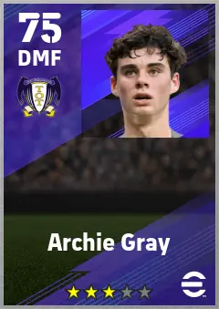 Archie Gray eFootball 2026 player card — 75 OVR DMF