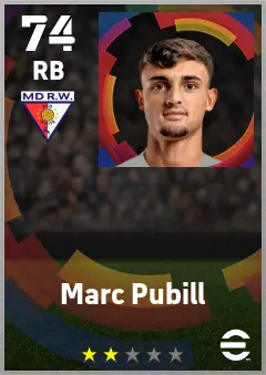 Marc Pubill eFootball 2026 player card — 74 OVR RB