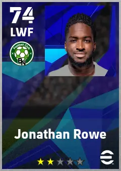 Jonathan Rowe eFootball 2026 player card — 74 OVR LWF