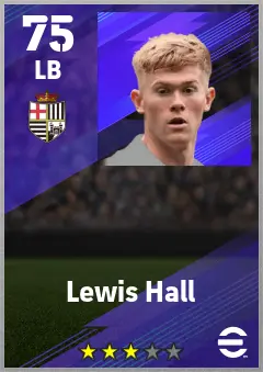 Lewis Hall eFootball 2026 player card — 75 OVR LB