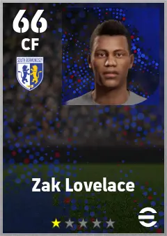 Zak Lovelace eFootball 2026 player card — 66 OVR CF