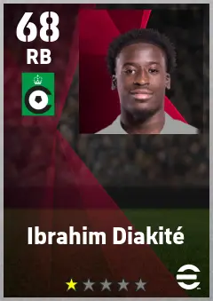 Ibrahim Diakite eFootball 2026 player card — 68 OVR RB