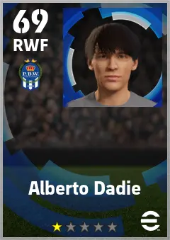 Alberto Dadie eFootball 2026 player card — 69 OVR RWF