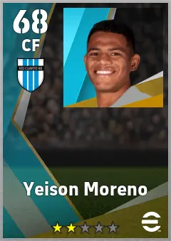 Yeison Moreno eFootball 2026 player card, 68 OVR CF