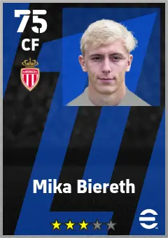 Mika Biereth eFootball 2026 player card — 75 OVR CF