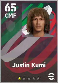 Justin Kumi eFootball 2026 player card — 65 OVR CMF