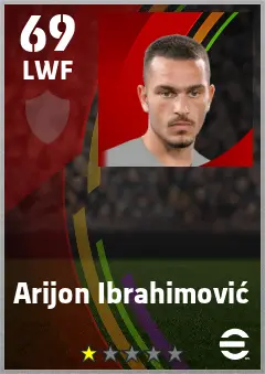 Arijon Ibrahimovic eFootball 2026 player card — 69 OVR LWF