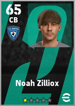 Noah Zilliox eFootball 2026 player card — 65 OVR CB