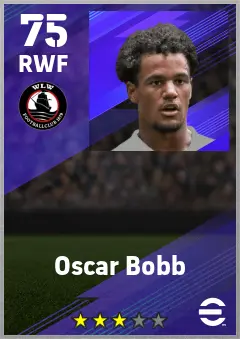 Oscar Bobb eFootball 2026 player card — 75 OVR RWF
