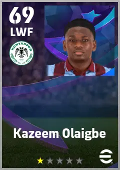 Kazeem Olaigbe eFootball 2026 player card — 69 OVR LWF
