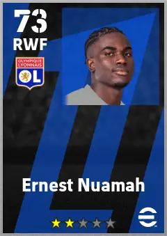 Ernest Nuamah eFootball 2026 player card — 73 OVR RWF