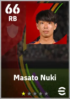Masato Nuki eFootball 2026 player card — 66 OVR RB