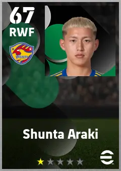 Shunta Araki eFootball 2026 player card — 67 OVR RWF