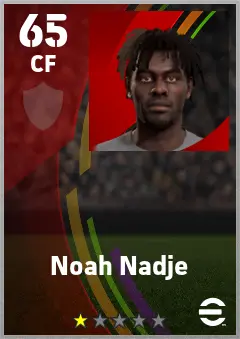 Noah Nadje eFootball 2026 player card — 65 OVR CF