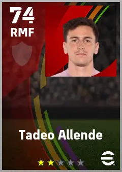 Tadeo Allende eFootball 2026 player card — 74 OVR RMF
