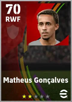 Matheus Goncalves eFootball 2026 player card — 70 OVR RWF