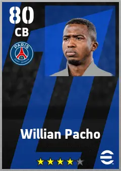 Willian Pacho eFootball 2026 player card — 80 OVR CB