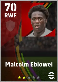 Malcolm Ebiowei eFootball 2026 player card — 70 OVR RWF