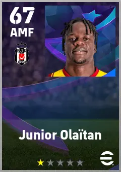 Junior Olaitan eFootball 2026 player card — 67 OVR AMF