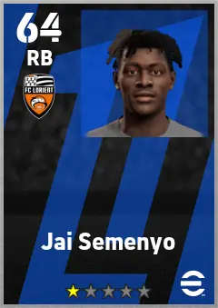 Jai Semenyo eFootball 2026 player card — 64 OVR RB