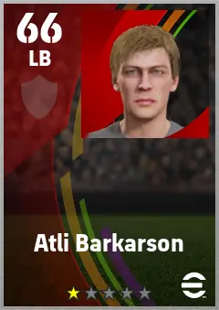 Atli Barkarson eFootball 2026 player card — 66 OVR LB