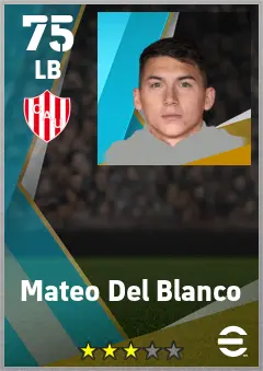 Mateo Del Blanco eFootball 2026 player card — 75 OVR LB