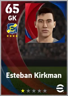 Esteban Kirkman eFootball 2026 player card — 65 OVR GK
