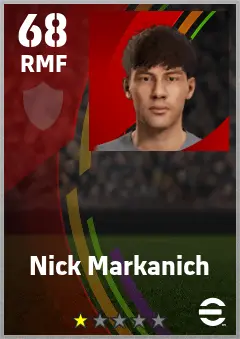Nick Markanich eFootball 2026 player card — 68 OVR RMF