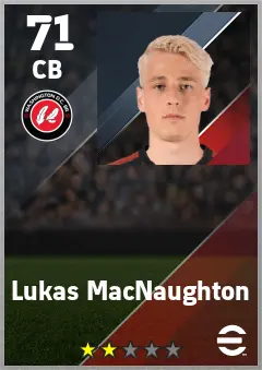 Lukas MacNaughton eFootball 2026 player card — 70 OVR CB