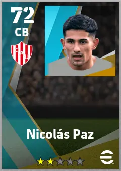 Nicolas Paz eFootball 2026 player card — 72 OVR CB