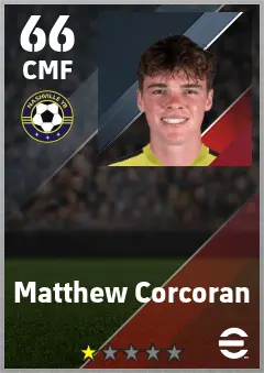 Matthew Corcoran eFootball 2026 player card — 66 OVR CMF