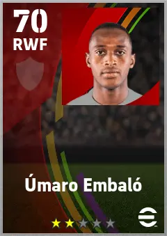 Umaro Embalo eFootball 2026 player card — 70 OVR RWF