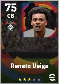 Renato Veiga eFootball 2026 player card — 75 OVR CB