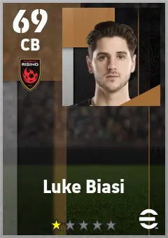 Luke Biasi eFootball 2026 player card — 69 OVR CB