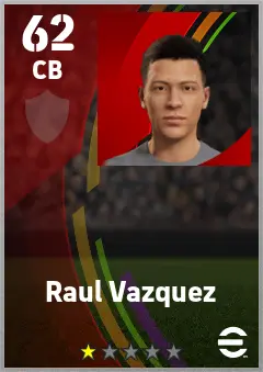 Raul Vazquez eFootball 2026 player card — 62 OVR CB