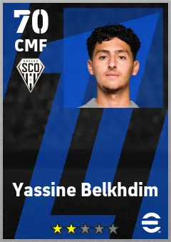 Yassine Belkhdim eFootball 2026 player card — 70 OVR CMF