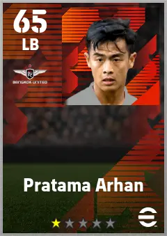 Pratama Arhan eFootball 2026 player card — 65 OVR LB