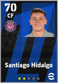 Santiago Hidalgo eFootball 2026 player card — 70 OVR CF