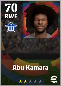 Abu Kamara eFootball 2026 player card — 70 OVR RWF