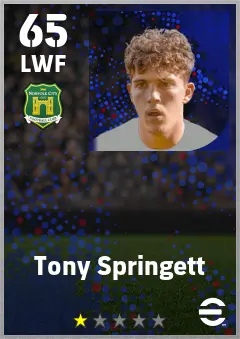 Tony Springett eFootball 2026 player card — 65 OVR LWF