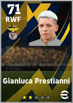 Gianluca Prestianni eFootball 2026 player card — 71 OVR RWF