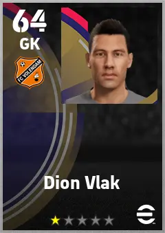 Dion Vlak eFootball 2026 player card — 64 OVR GK