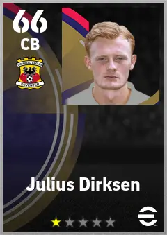 Julius Dirksen eFootball 2026 player card — 66 OVR CB