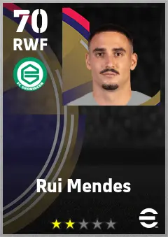 Rui Mendes eFootball 2026 player card — 70 OVR RWF