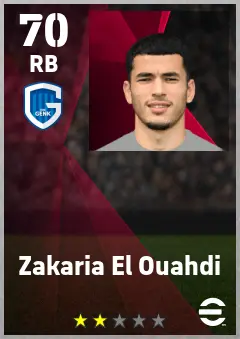 Zakaria El Ouahdi eFootball 2026 player card — 70 OVR RB