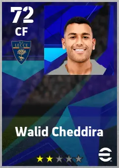 Walid Cheddira eFootball 2026 player card — 72 OVR CF