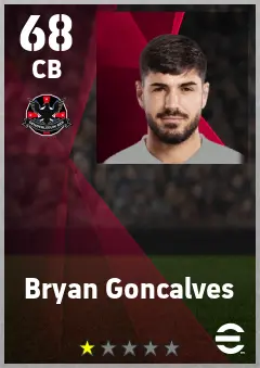 Bryan Goncalves eFootball 2026 player card — 68 OVR CB