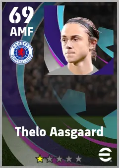 Thelo Aasgaard eFootball 2026 player card — 69 OVR AMF
